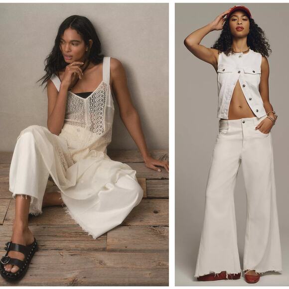 ANTHROPOLOGIE x PILCRO Adi Mid-Rise Frayed Relaxed Flare Pant Linen Sz 33 {GG25} - Picture 1 of 5